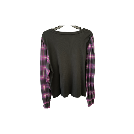 DKNY Black Plaid Sleeve Ribbed Top - Size 1X - Women's Shirt - Image 2