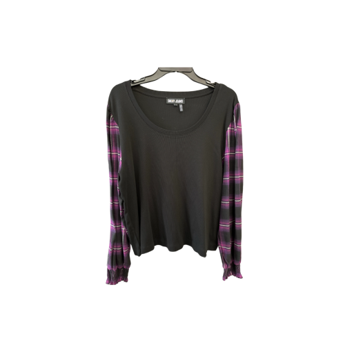 DKNY Black Plaid Sleeve Ribbed Top - Size 1X - Women's Shirt