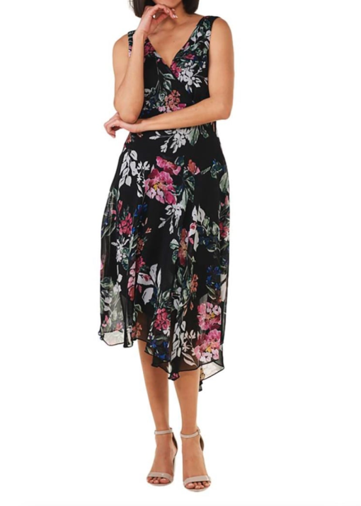 Connected Apparel Black Floral Midi Dress Plus Size 18W Party Dress