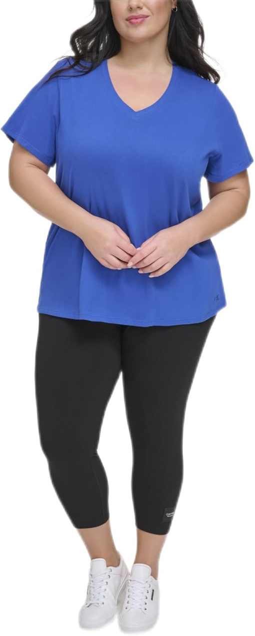 Calvin Klein Plus Size Blue V-Neck Tee - Women's T-Shirt 2X