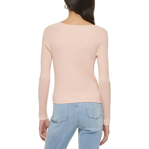 DKNY Jeans Pink Ribbed Wrap Top - Size L - Women's Blouse - Image 2