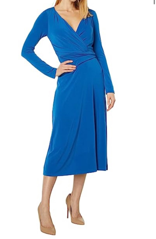 Maggy London Blue Wrap Dress Size 10 - Midi Dress for Women