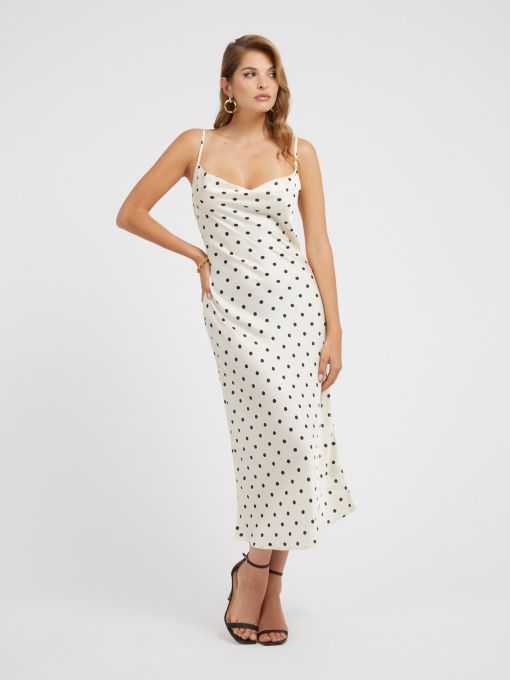 Guess Polka Dot Slip Dress - Ivory, Size S - Midi Dress