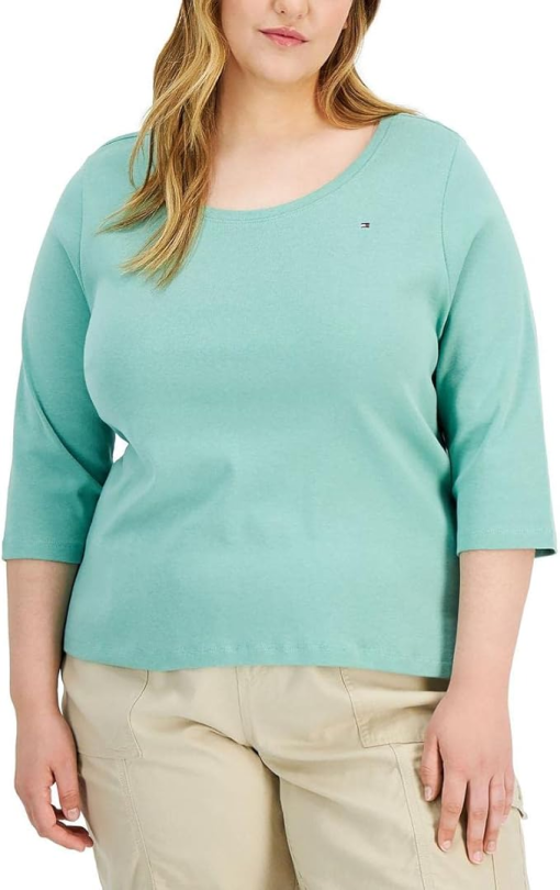 Tommy Hilfiger Plus Mint 3/4 Sleeve Top - Women's T-Shirt 3X