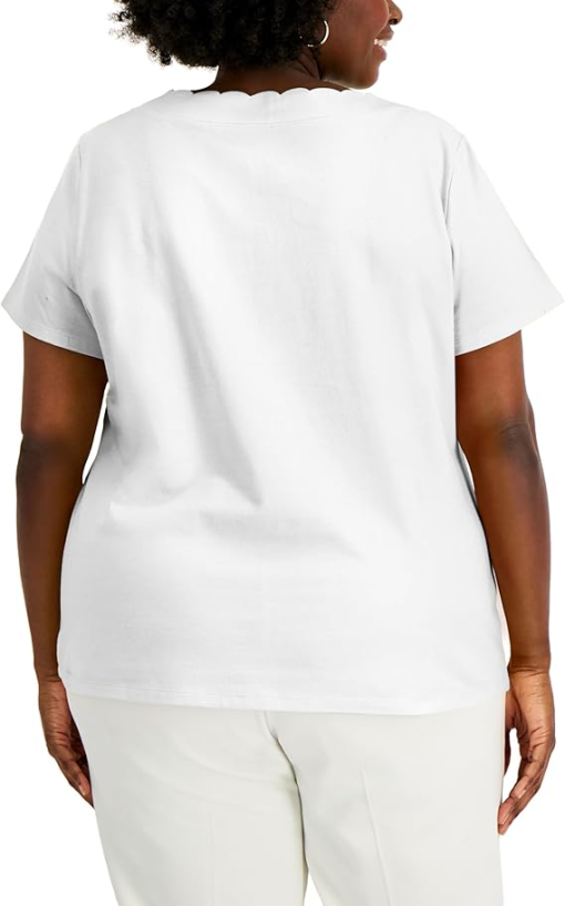 ANNE KLEIN Plus White Scallop Tee 2X - Women's Tops & Shirts - Image 2