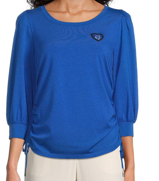 Karl Lagerfeld Paris Blue Ruched Sleeve Top - XL - Women's Blouse