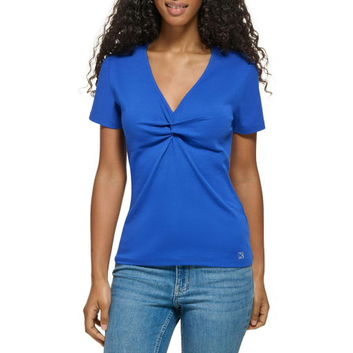 Calvin Klein Blue Twisted V-Neck T-Shirt - XL - Women's Tops