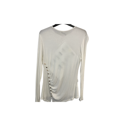 White Ribbed Button Top - Size 7 - Women's Blouse - Image 2