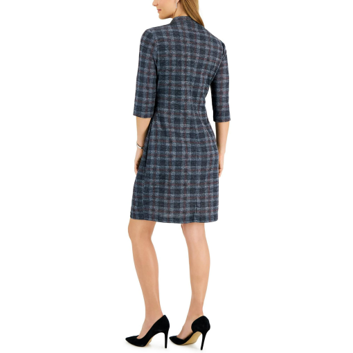 Connected Apparel Plaid Dress Blue Size 8 Women's Work Dress - Image 2