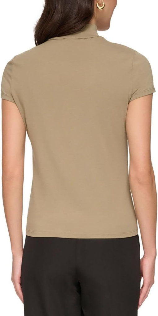 DKNY Khaki Mock Neck Tee Shirt - Size M - Women's Tops - Image 2