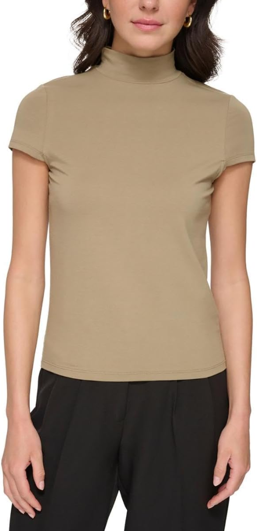 DKNY Khaki Mock Neck Tee Shirt - Size M - Women's Tops