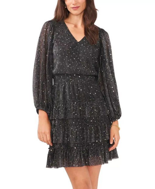 Vince Camuto Black Sparkle Tiered Mini Dress - Size M - Party Dress