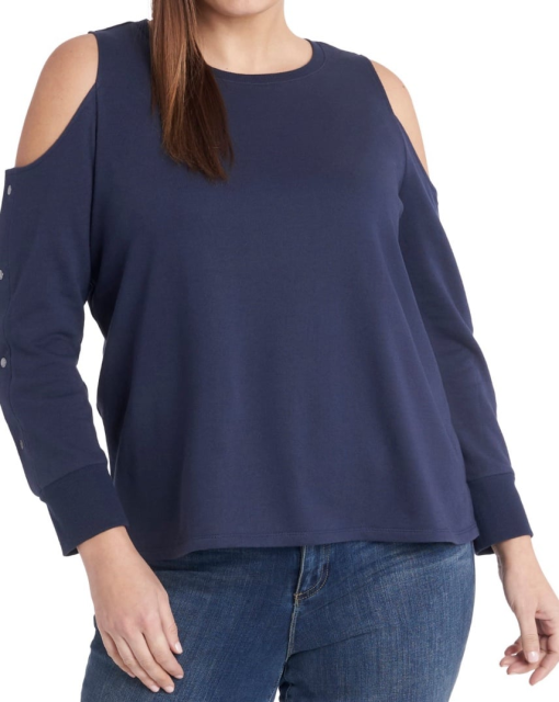 Vince Camuto Navy Cold Shoulder Sweatshirt Plus Size Top