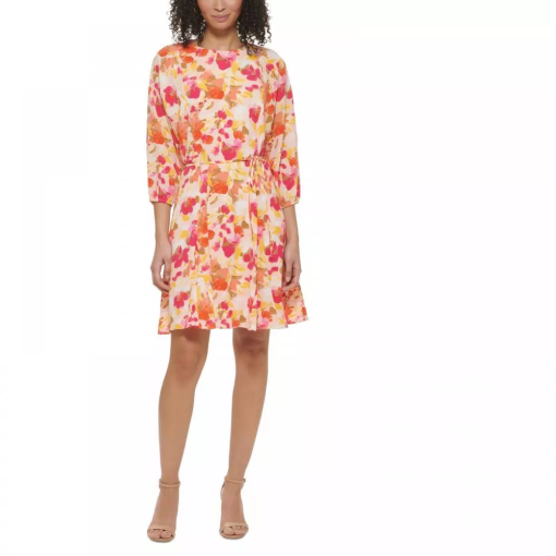 Jessica Howard Floral Print Dress Orange Size 16 Party Dress