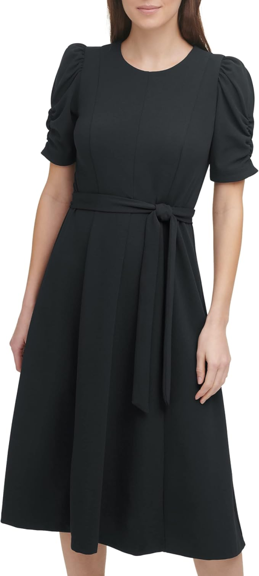 DKNY Black Puff Sleeve Midi Dress Size 8 - Women's Dresses