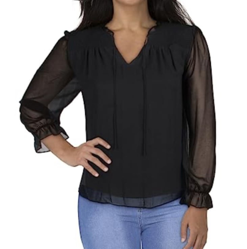 Vince Camuto Black Blouse Plus Size 1X Tie Neck Top - Women's Shirts