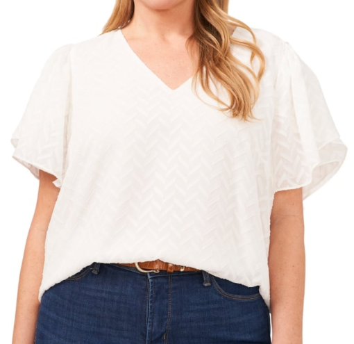 Vince Camuto White Plus Size Blouse V-Neck Top - Women's Shirts