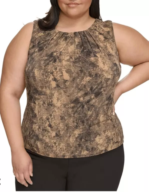 Calvin Klein Plus Size Brown Print Sleeveless Top - Women's Blouse