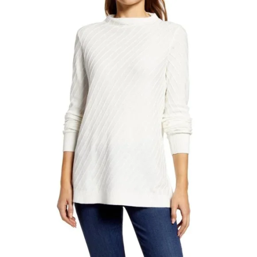 Vince Camuto Ivory Ribbed Mock Neck Sweater - Women's XL - Knitwear