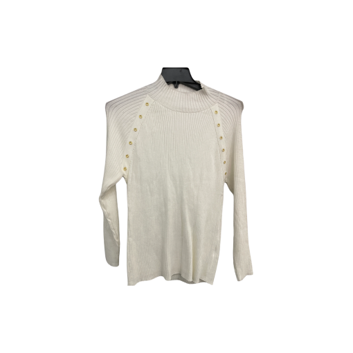 White Ribbed Sweater with Gold Detail - Size XL - Women's Top