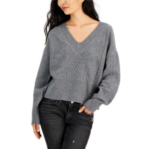 Jamie & Layla Petite Gray Cable Knit Sweater - Women's Top