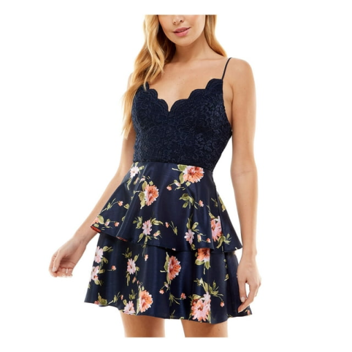 City Studios Navy Floral Lace Fit & Flare Dress - Juniors 17 - Party Dress