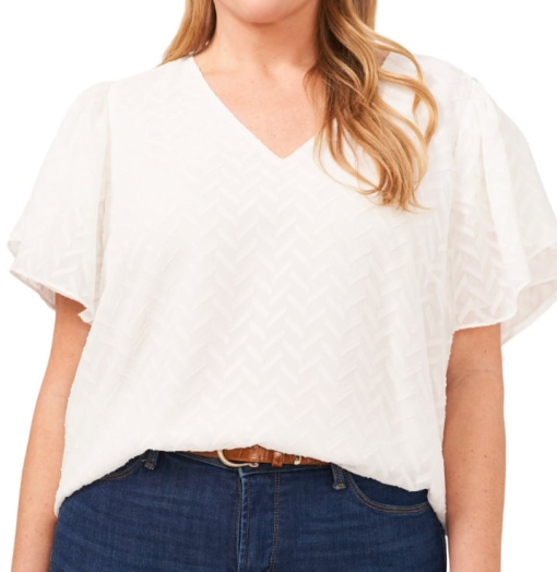 Vince Camuto White Plus Size Blouse - V-Neck Top - 1X