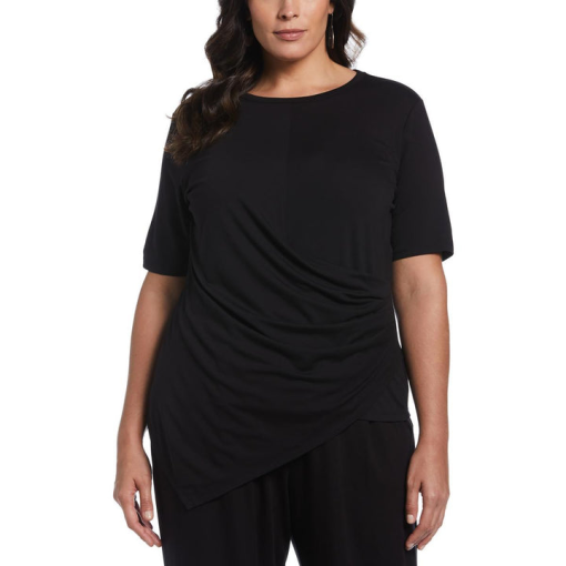 Ella Rafaella Plus Black Drape Top - Plus Size Blouses