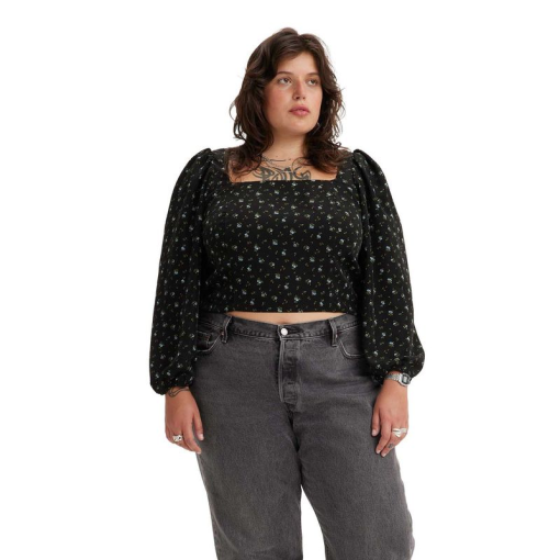 Levi's Plus Black Floral Crop Top Blouse - Plus Size 1X - Women's Tops