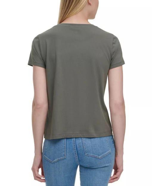 DKNY Olive Green Sequined Pocket Tee - XS - Women's T-Shirt - Image 2