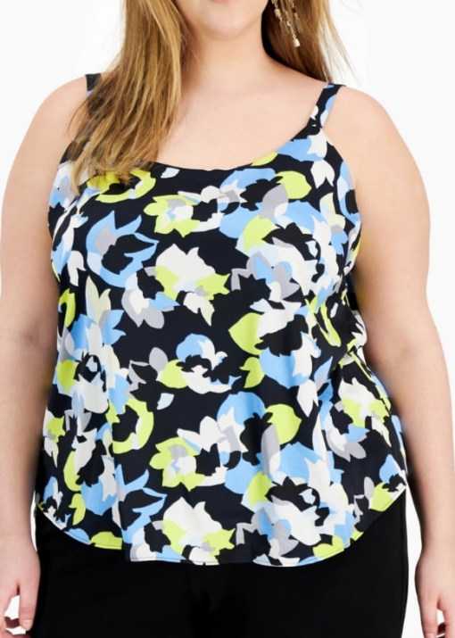 Bar III Plus Floral Print Tank Top - Black, 2X - Women's Blouse