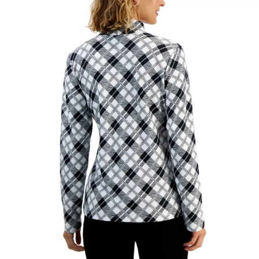 Karen Scott Plaid Mock Neck Top - Black & White - S - Women's Shirts - Image 2