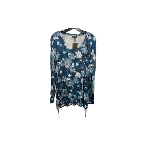 Jones New York Floral Top 3X Blue Long Sleeve Blouse for Women