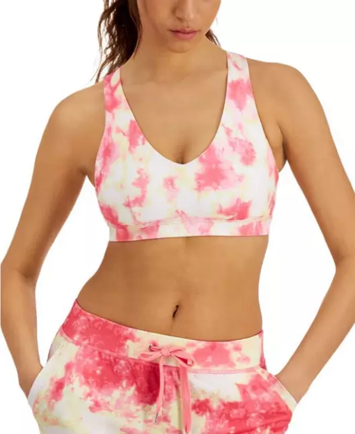 Ideology Tie Dye Sports Bra Pink White M - Workout Bra