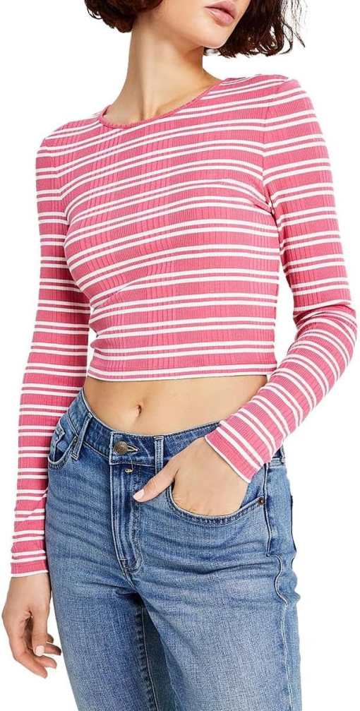 Tommy Jeans Pink Striped Ribbed Crop Top - Size S - Women's Shirts