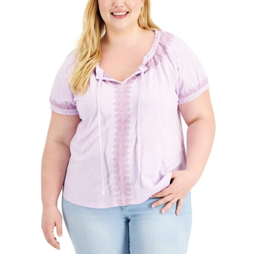 Style & Co Lavender Embroidered Blouse Plus Size Top - XL