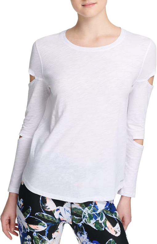 DKNY Sport White Cut-Out Sleeve Top - Small - Workout Shirt