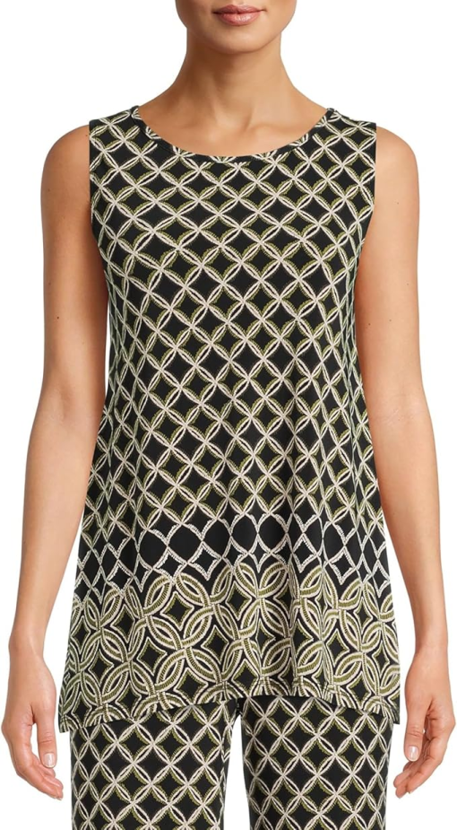 Evan Picone Black Geometric Sleeveless Top - Size S - Blouses