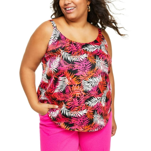 bar III Plus Floral Tank Top - Pink Palm Print - 3X - Women's Tops