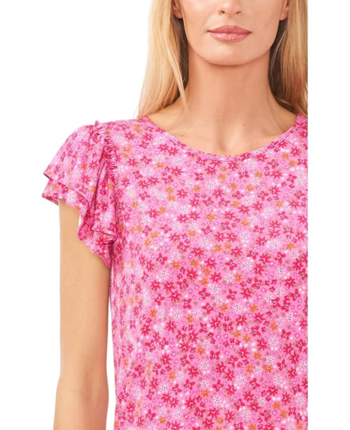 CeCe Pink Floral Ruffle Sleeve Top - Size S - Women's Blouse