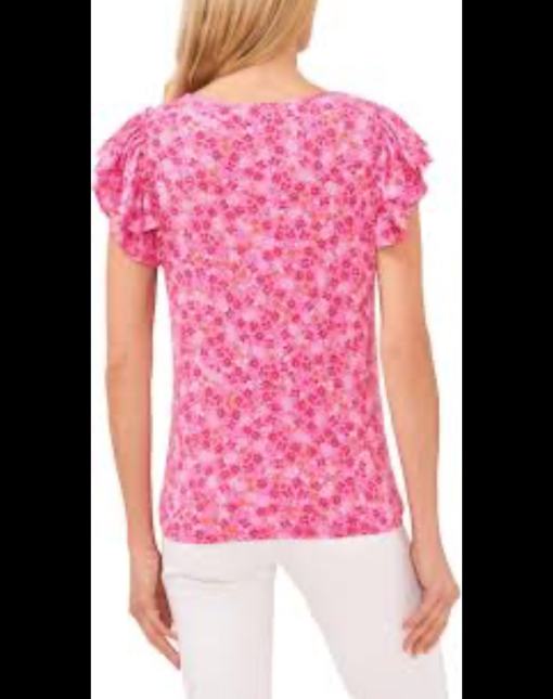 CeCe Pink Floral Ruffle Sleeve Top - Size S - Women's Blouse - Image 2