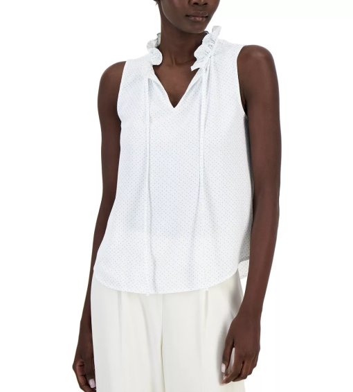 Anne Klein Sleeveless Blouse White Polka Dot XL Women's Tops