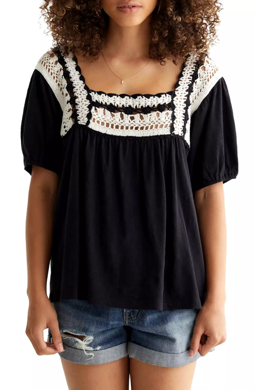 Lucky Brand Black Crochet Top - Plus Size XXL - Women's Blouse