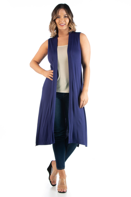 24 Seven Navy Plus Size Vest Cardigan for Women - Duster