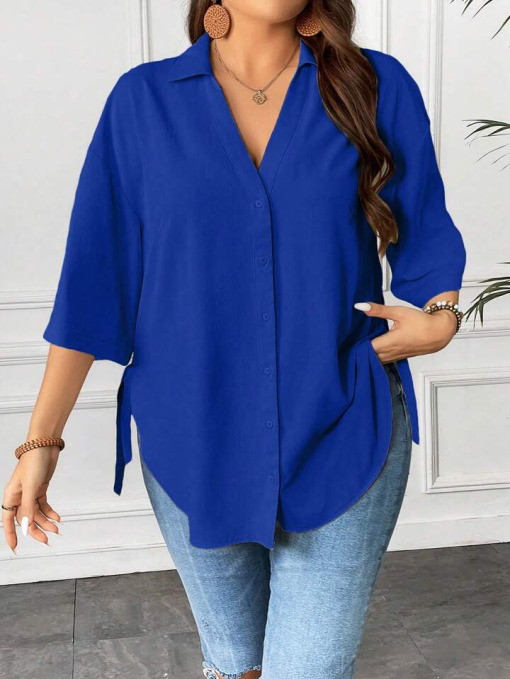 Shein Plus Size Blue Button Down Shirt - 4XL - Blouse