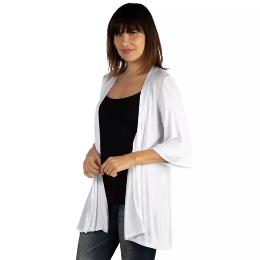 24 Seven White Cardigan Plus Size 1X - Women's Clothing