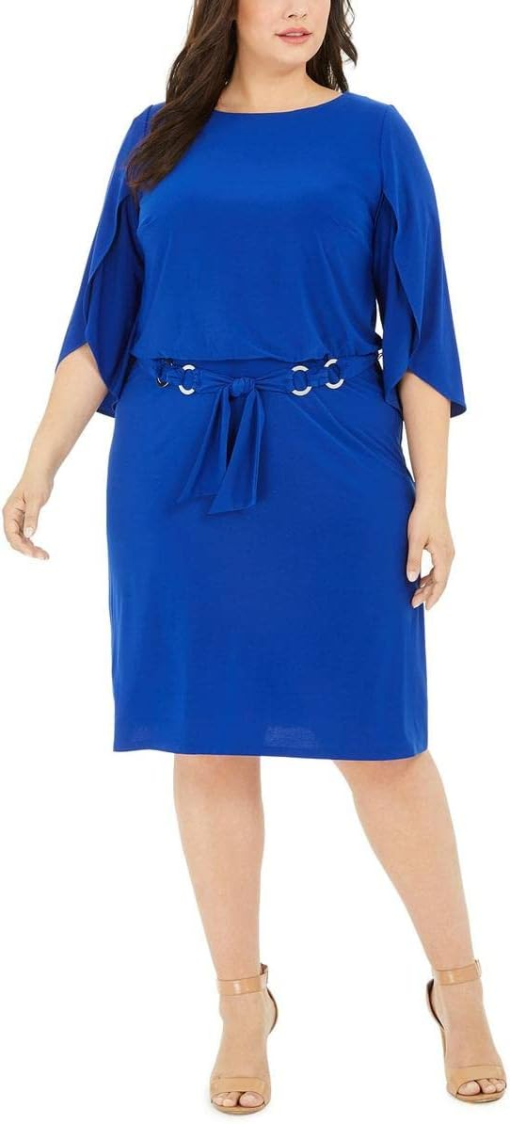 MSK Plus Size Blue Dress with Tulip Sleeves - Cocktail Dress