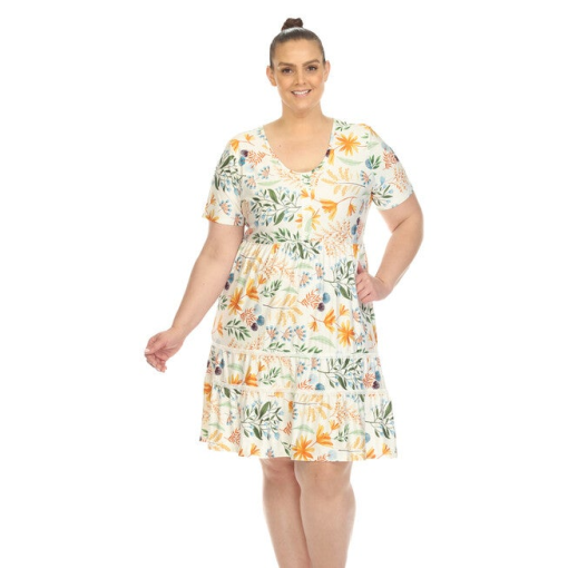 White Mark Floral Tiered Dress Plus Size White 2XL - Summer Dress