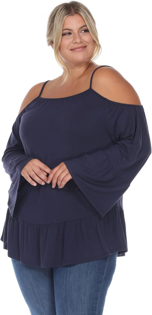 White Mark Navy Plus Size Cold Shoulder Top - 1X - Women's Blouse