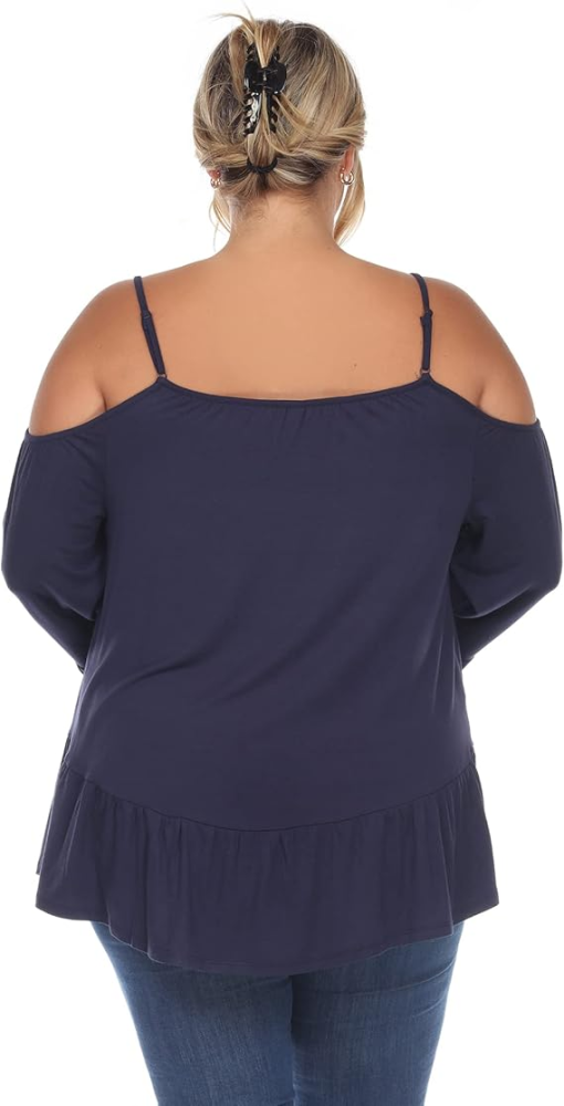 White Mark Navy Plus Size Cold Shoulder Top - 1X - Women's Blouse - Image 2